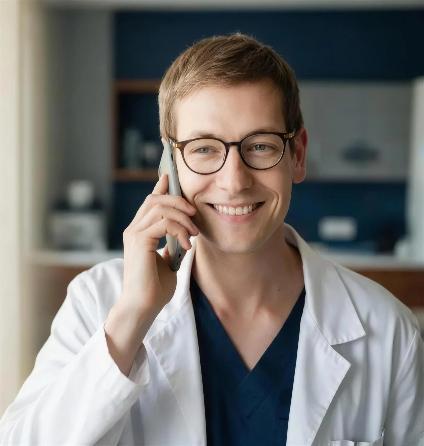 Un médecin anesthésiste répond au téléphone, au cabinet